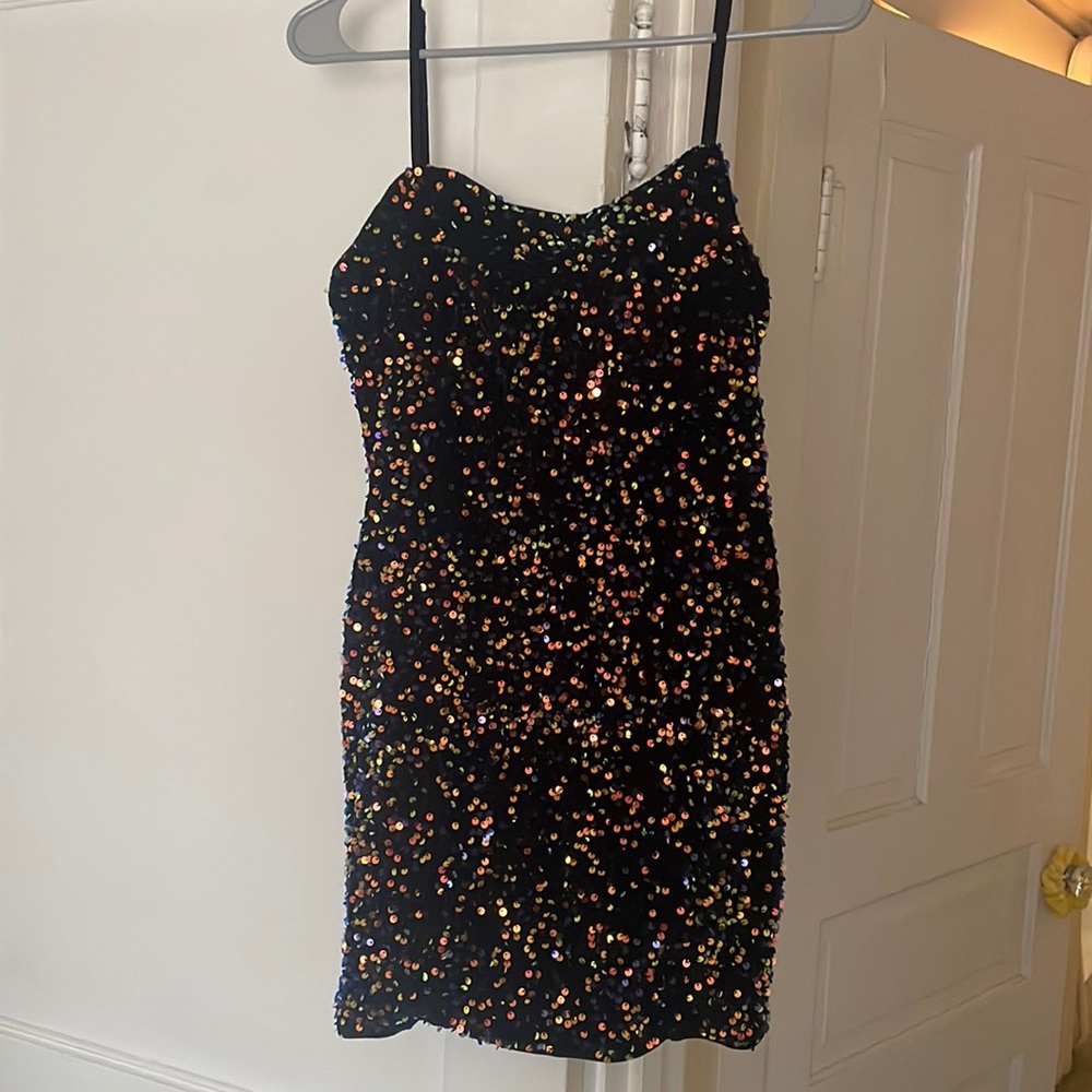 Cider Navy Blue Sequined mini dress